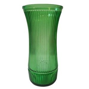 Vintage Hoosier Glass Emerald Green Glass Vase 8”  Ribbed Design 4088-B